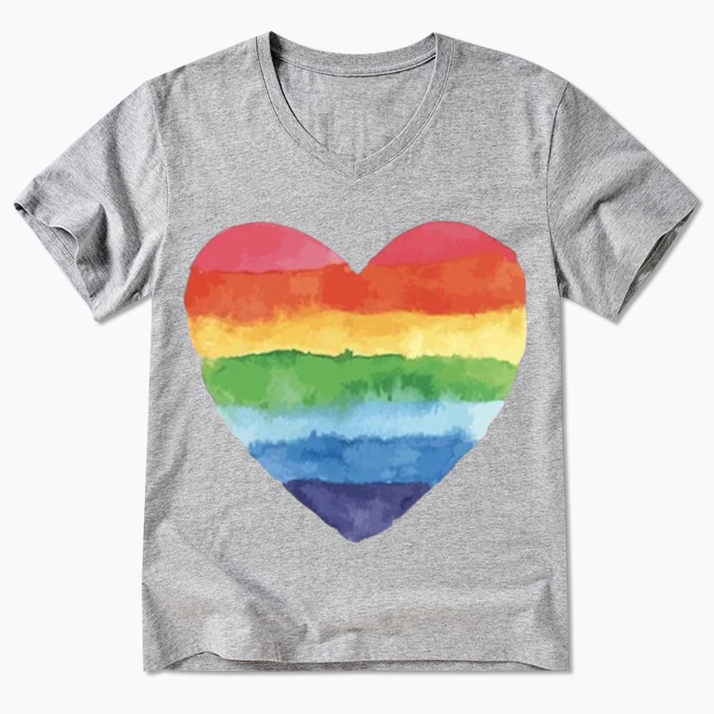 Watercolor Rainbow Heart V-Neck Classic T-Shirt