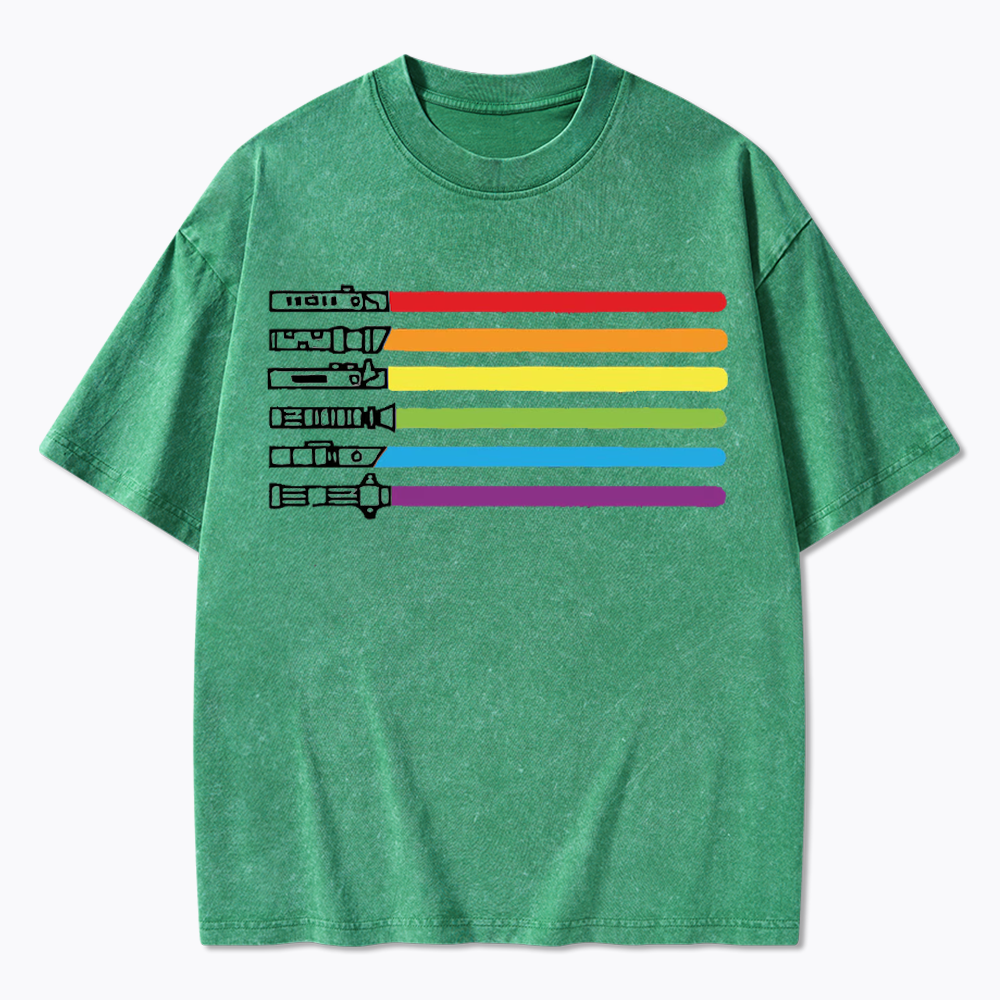 Rainbow Lightsaber Washed T-Shirt