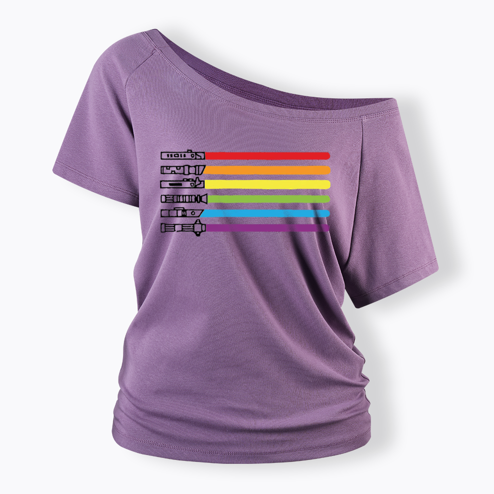 Rainbow Lightsaber Off Shoulder T-shirt