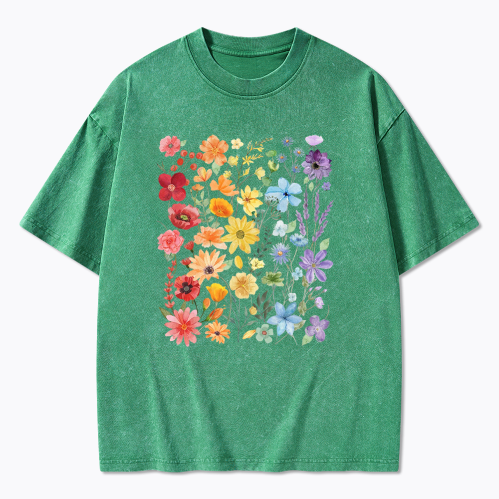 Rainbow Flowers Washed T-Shirt