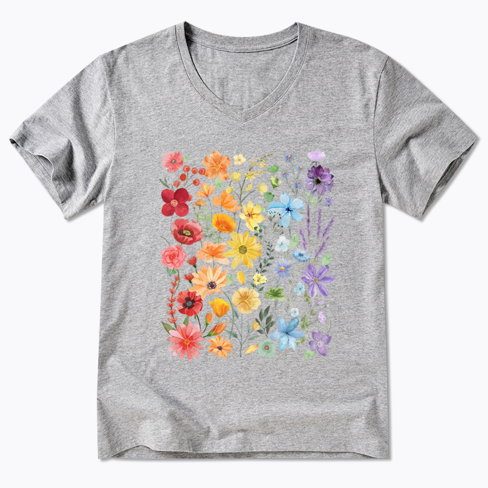 Rainbow Flowers V-Neck Classic T-Shirt