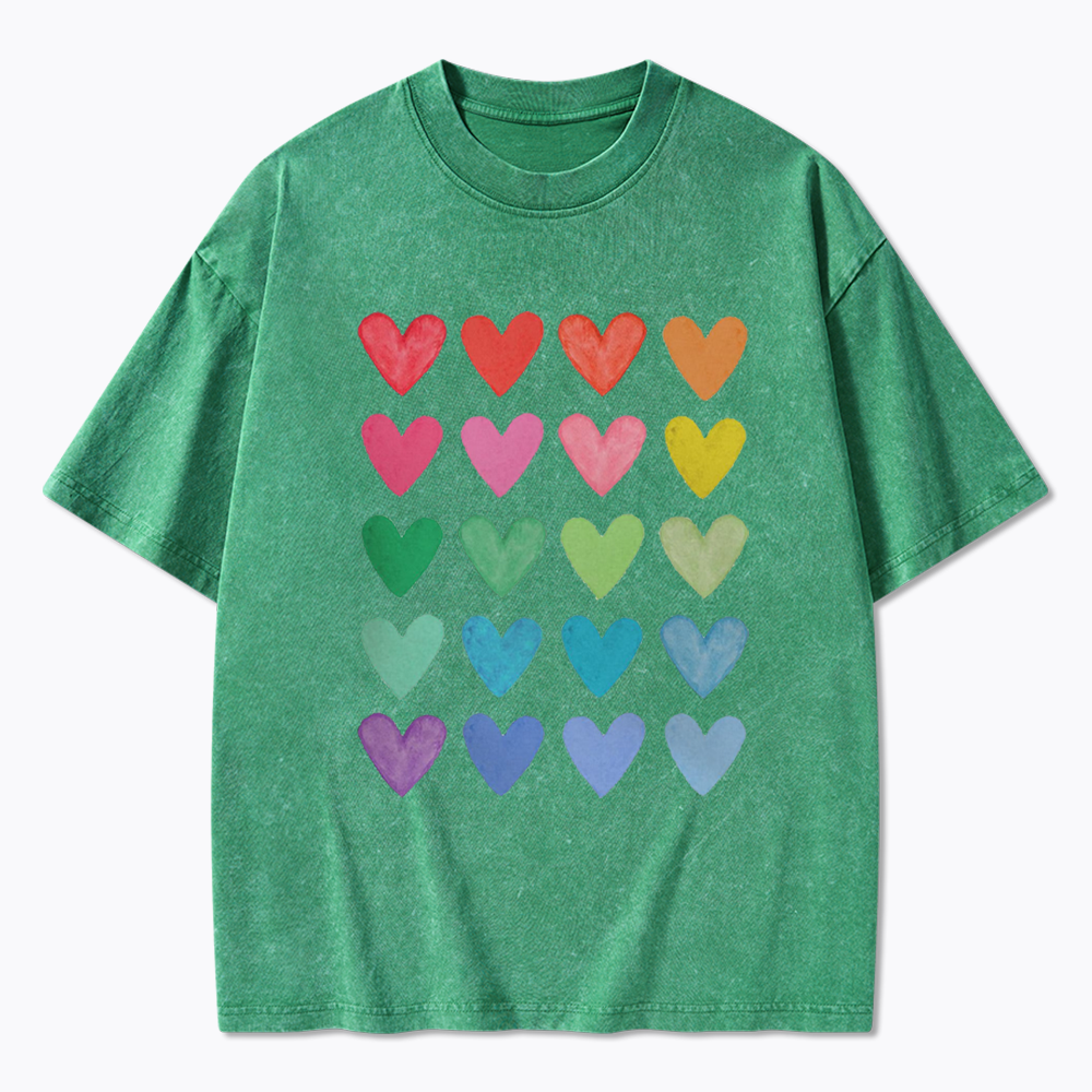 Rainbow Hearts Washed T-Shirt
