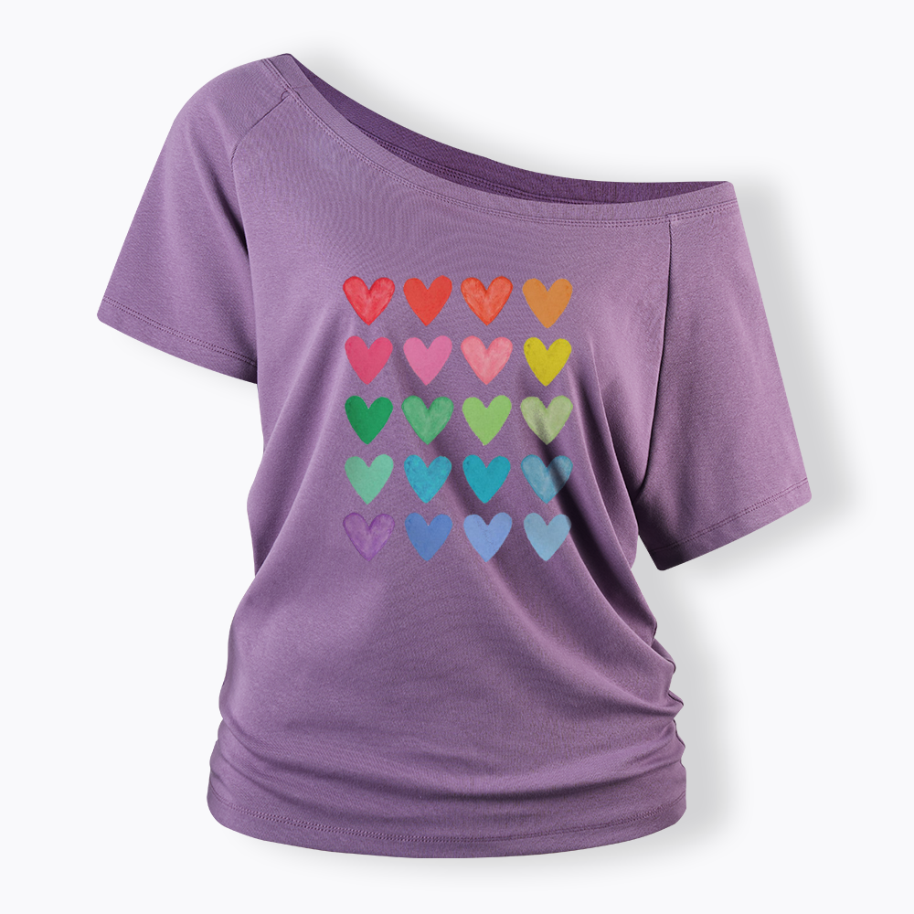 Rainbow Hearts Off Shoulder T-shirt