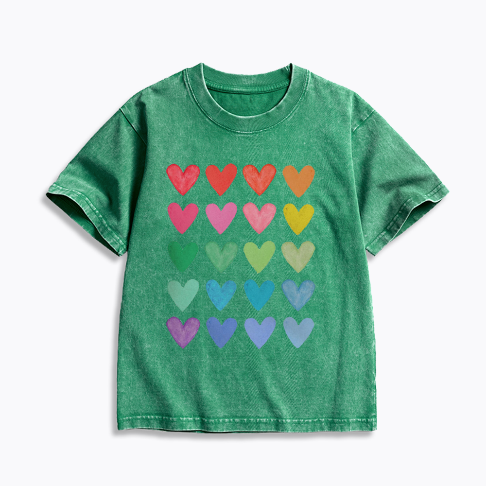 Rainbow Hearts Kids Washed T-Shirt