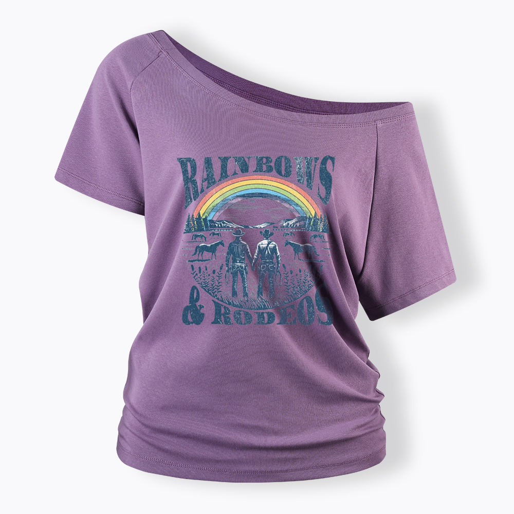 Rainbows Rodeo Off Shoulder T-shirt