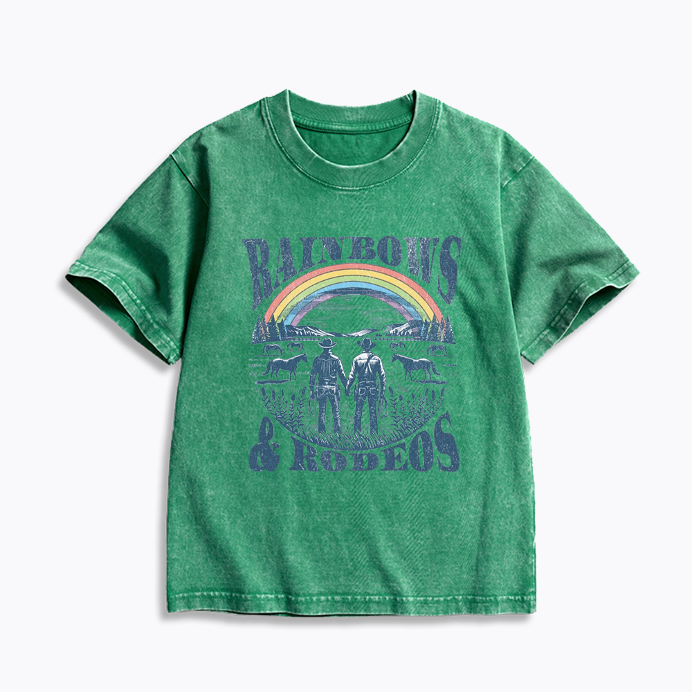 Rainbows Rodeo Kids Washed T-Shirt 