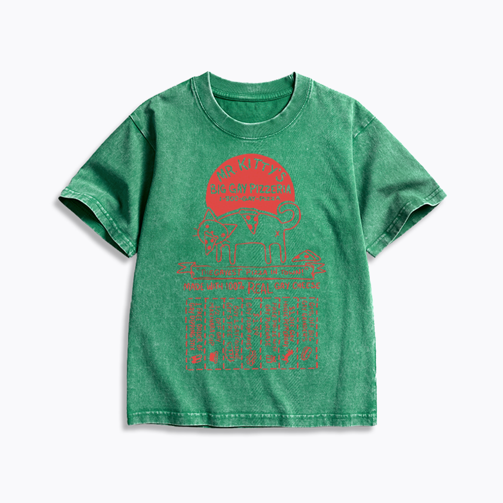 MR. KITTY’S BIG PIZZERIA Kids Washed T-Shirt