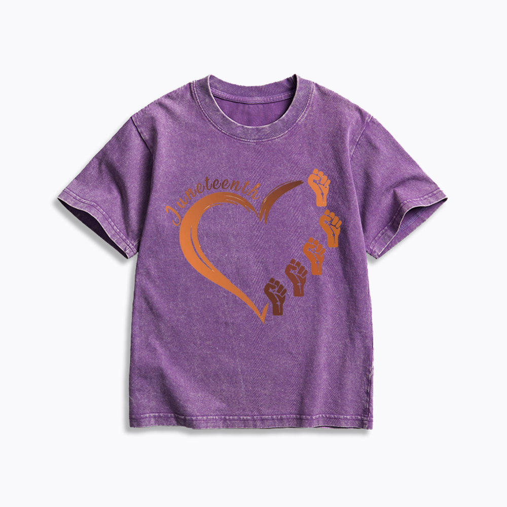 Juneteenth Heart Black Pride Kids Washed T-Shirt