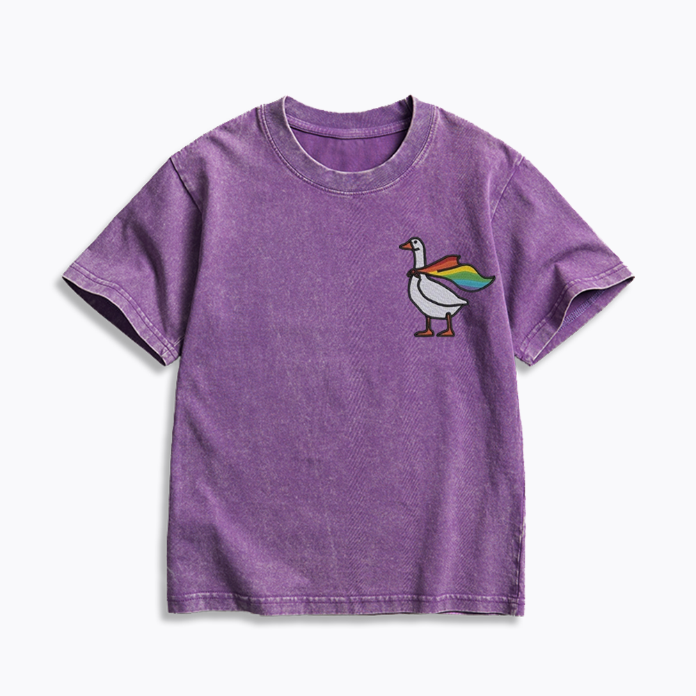 Rainbow Goose LGBTQ Kids Washed T-Shirt
