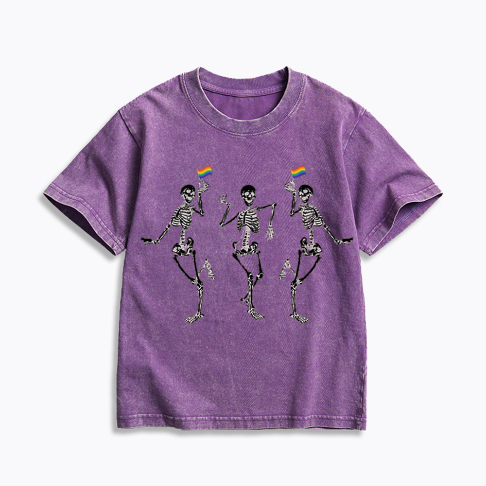 pride dancing skeleton Kids Washed T-Shirt