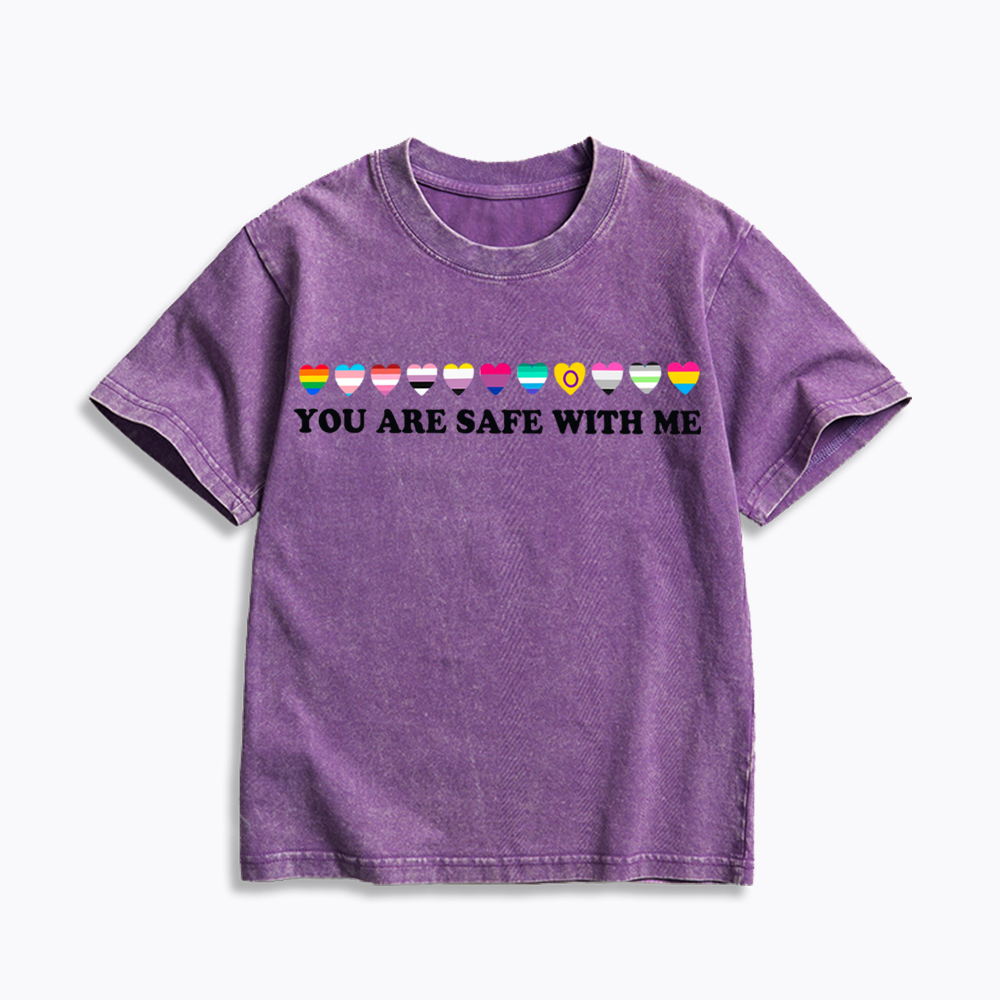 You Are Safe With Me Kids Washed T-Shirt