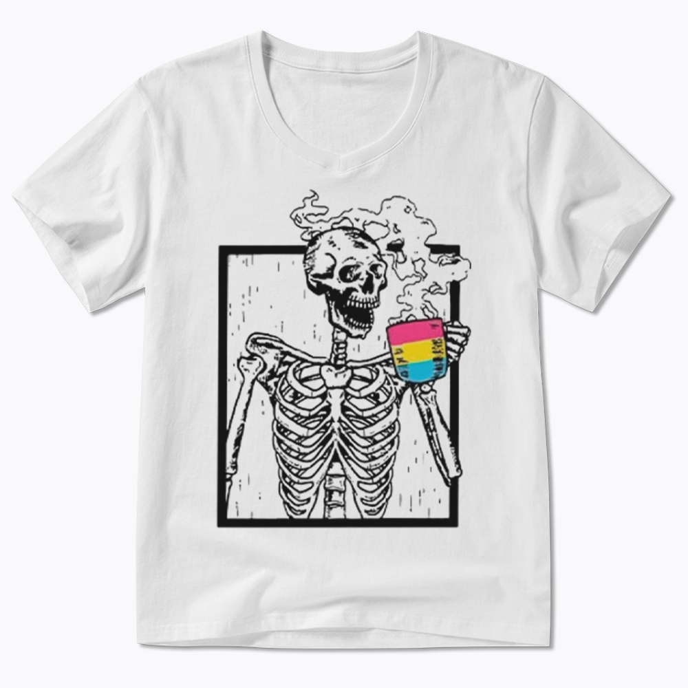 Pansexual Skeleton Drinking Coffee V-Neck Classic T-Shirt