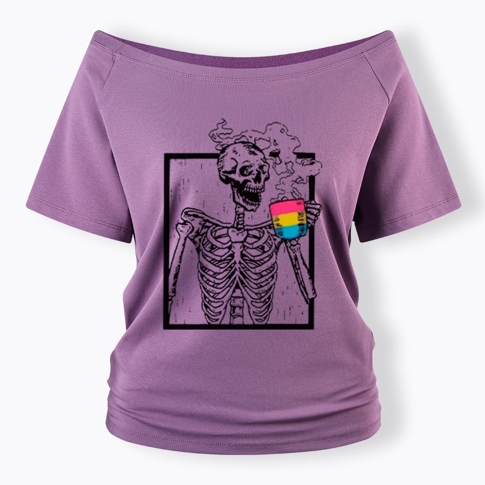 Pansexual Skeleton Drinking Coffee Off Shoulder T-shirt