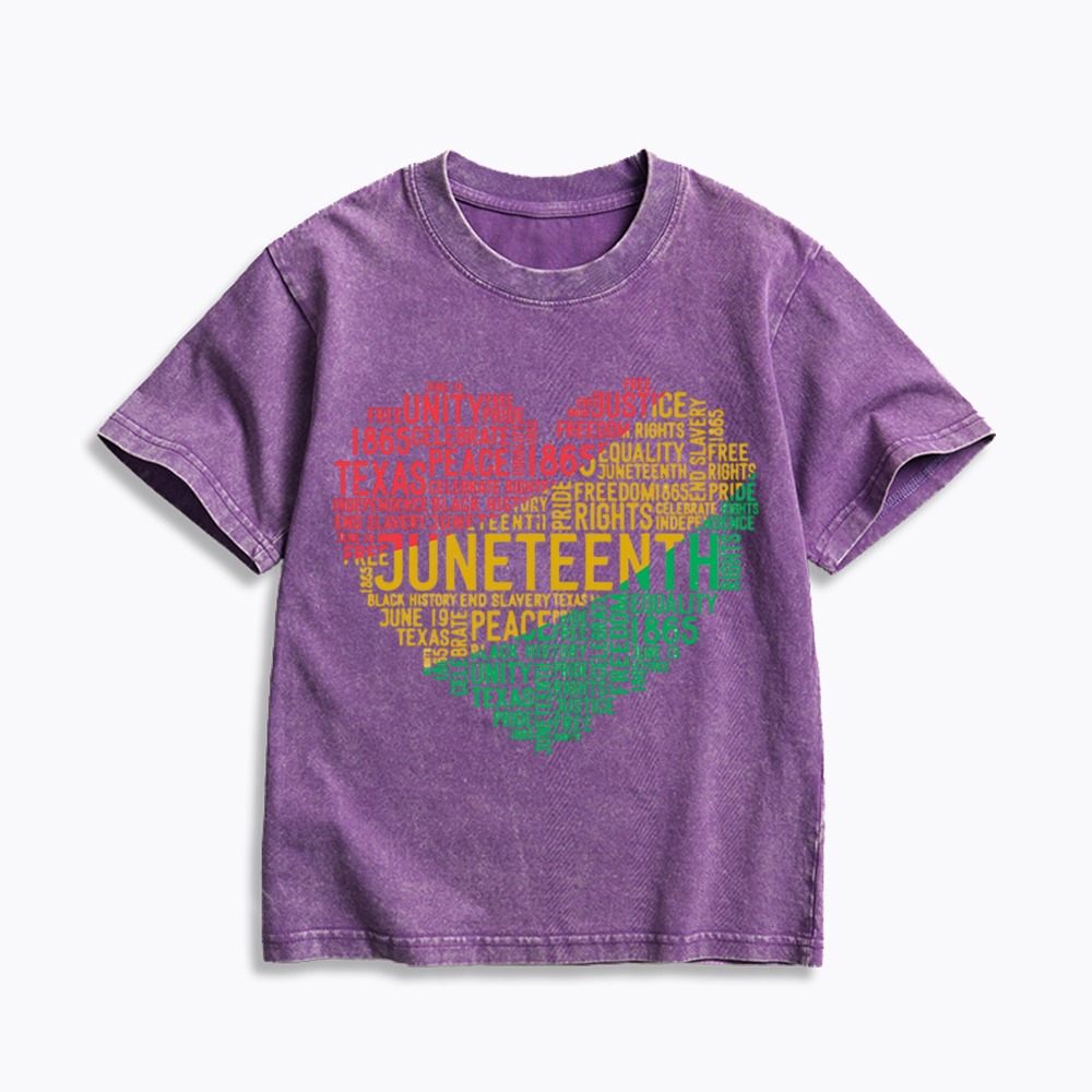 Juneteenth Heart Black History Kids Washed T-Shirt