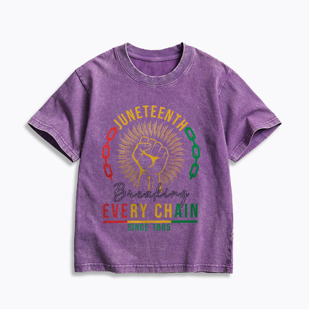 Breaking Every Chain Juneteenth Kids Washed T-Shirt