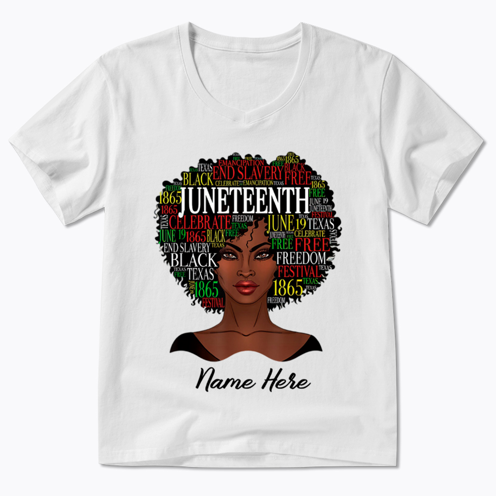 Personalized Juneteenth Black Women Natural Hair V-Neck Classic T-Shirt