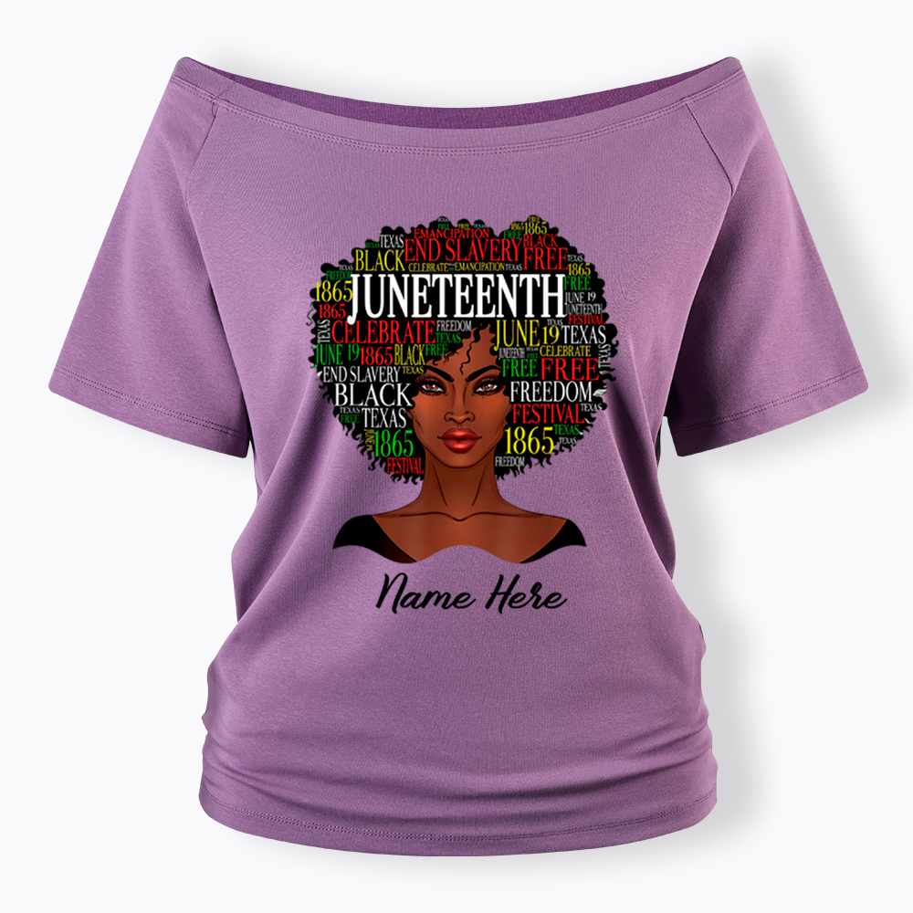 Personalized Juneteenth Black Women Natural Hair Off Shoulder T-shirt