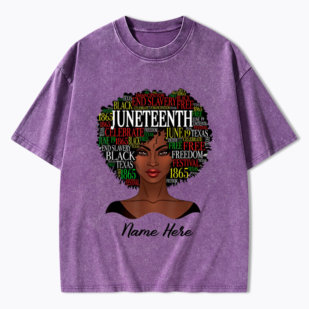 Personalized Juneteenth Black Women Natural Hair Washed T-Shirt