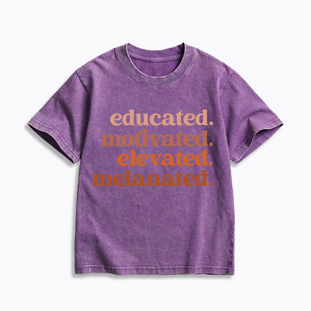 Educated Motivated Melanated Kids Washed T-Shirt