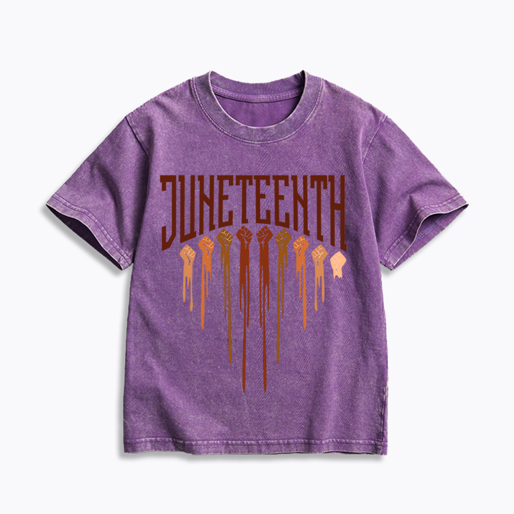 Different Races Skin Juneteenth Kids Washed T-Shirt
