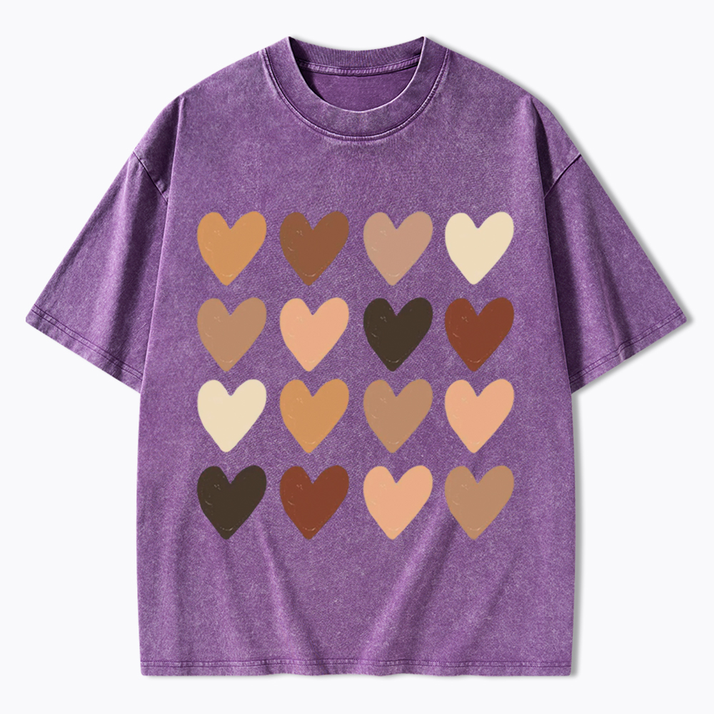 Skin Tone Hearts Racial Equality Washed T-Shirt