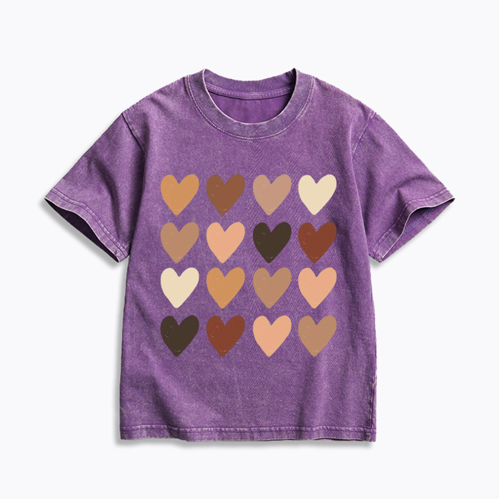 Skin Tone Hearts Racial Equality Kids Washed T-Shirt