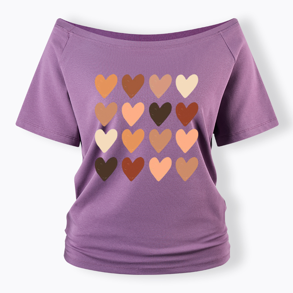 Skin Tone Hearts Racial Equality Off Shoulder T-shirt