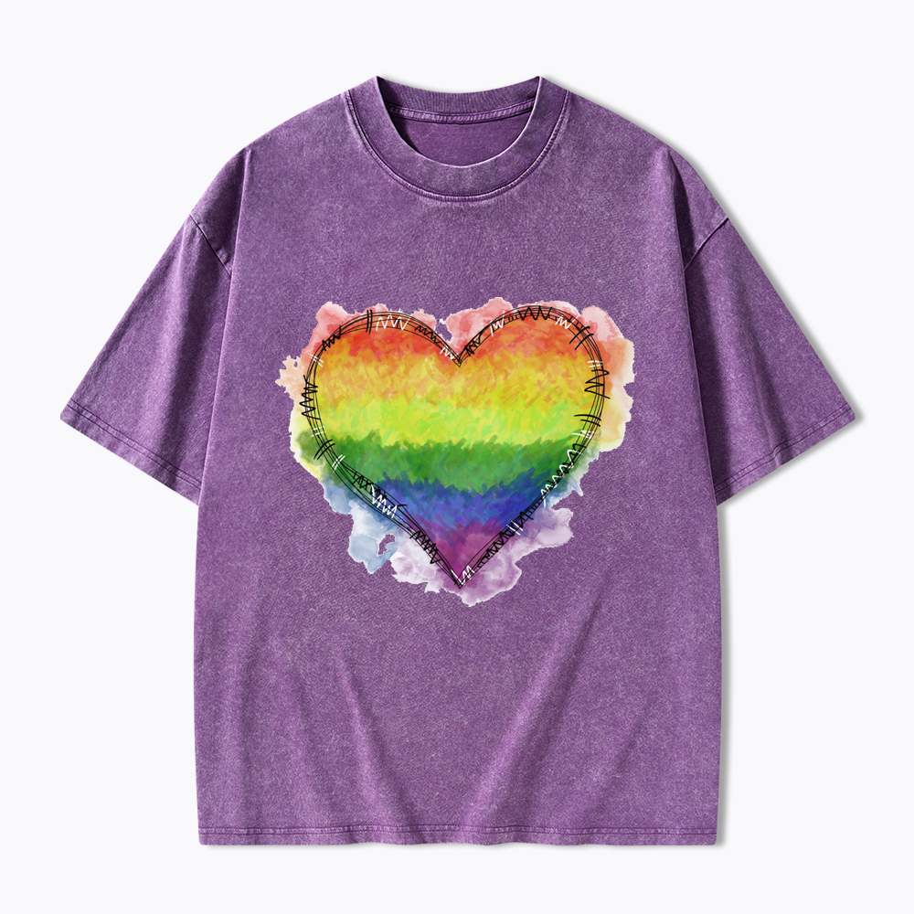 Rainbow Heart Washed T-Shirt