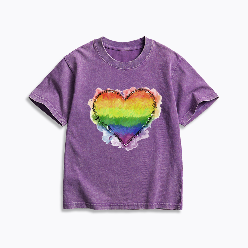 Rainbow Heart Kids Washed T-Shirt