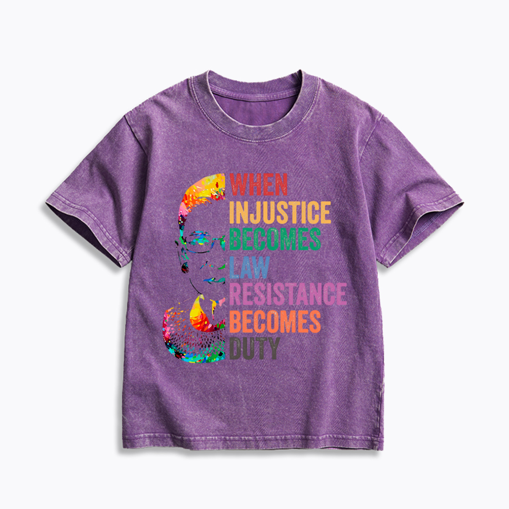 RBG When Injustice Becomes Law Resistance Becomes Duty Kids Washed T-Shirt