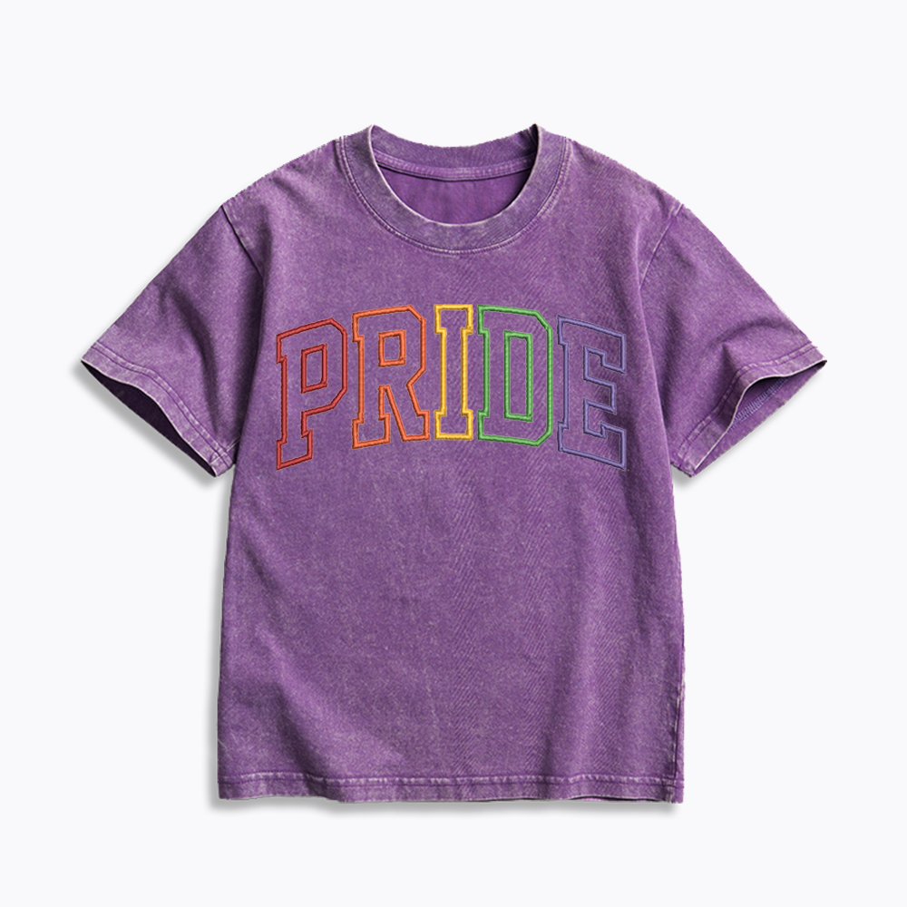 Embroidered Pride Kids Washed T-Shirt 
