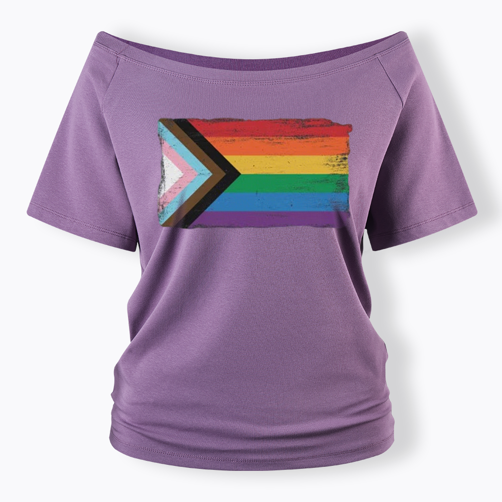 Progress Pride Flag Off Shoulder T-shirt