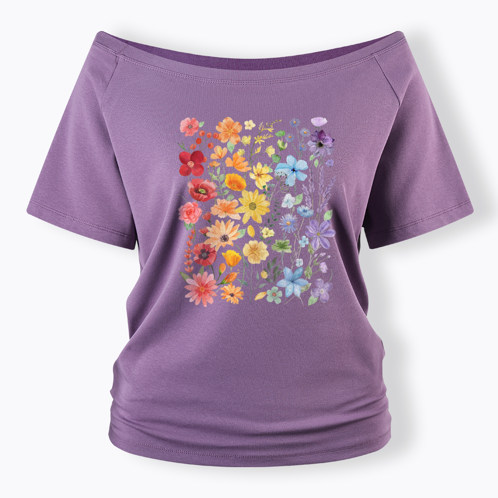 Rainbow Flowers Off Shoulder T-shirt