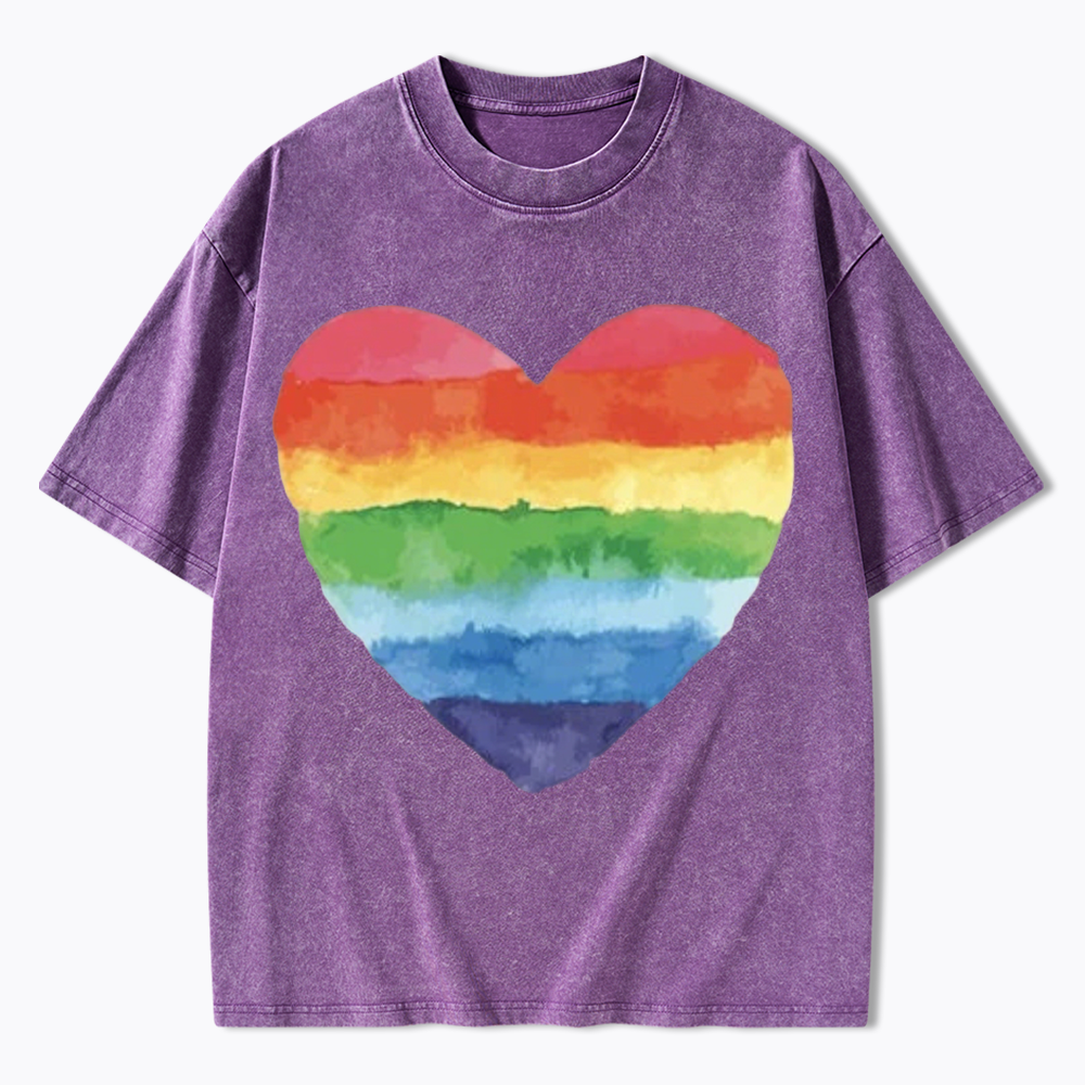 Watercolor Rainbow Heart Washed T-Shirt