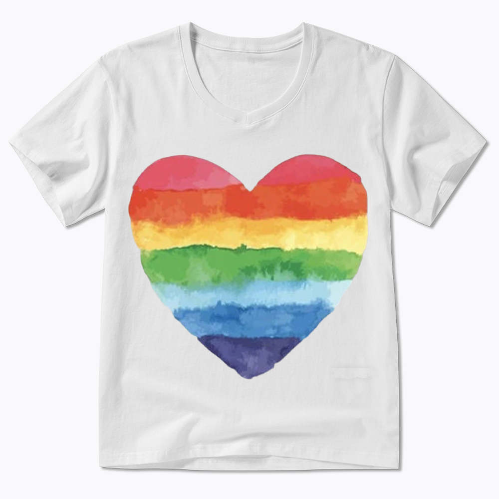 Watercolor Rainbow Heart V-Neck Classic T-Shirt