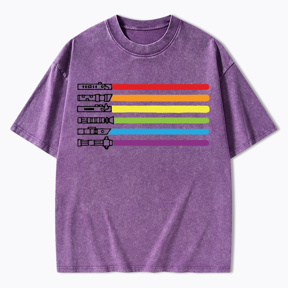 Rainbow Lightsaber Washed T-Shirt