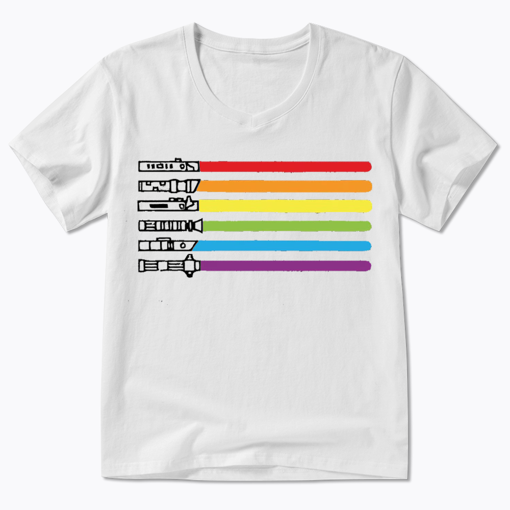 Rainbow Lightsaber V-Neck Classic T-Shirt
