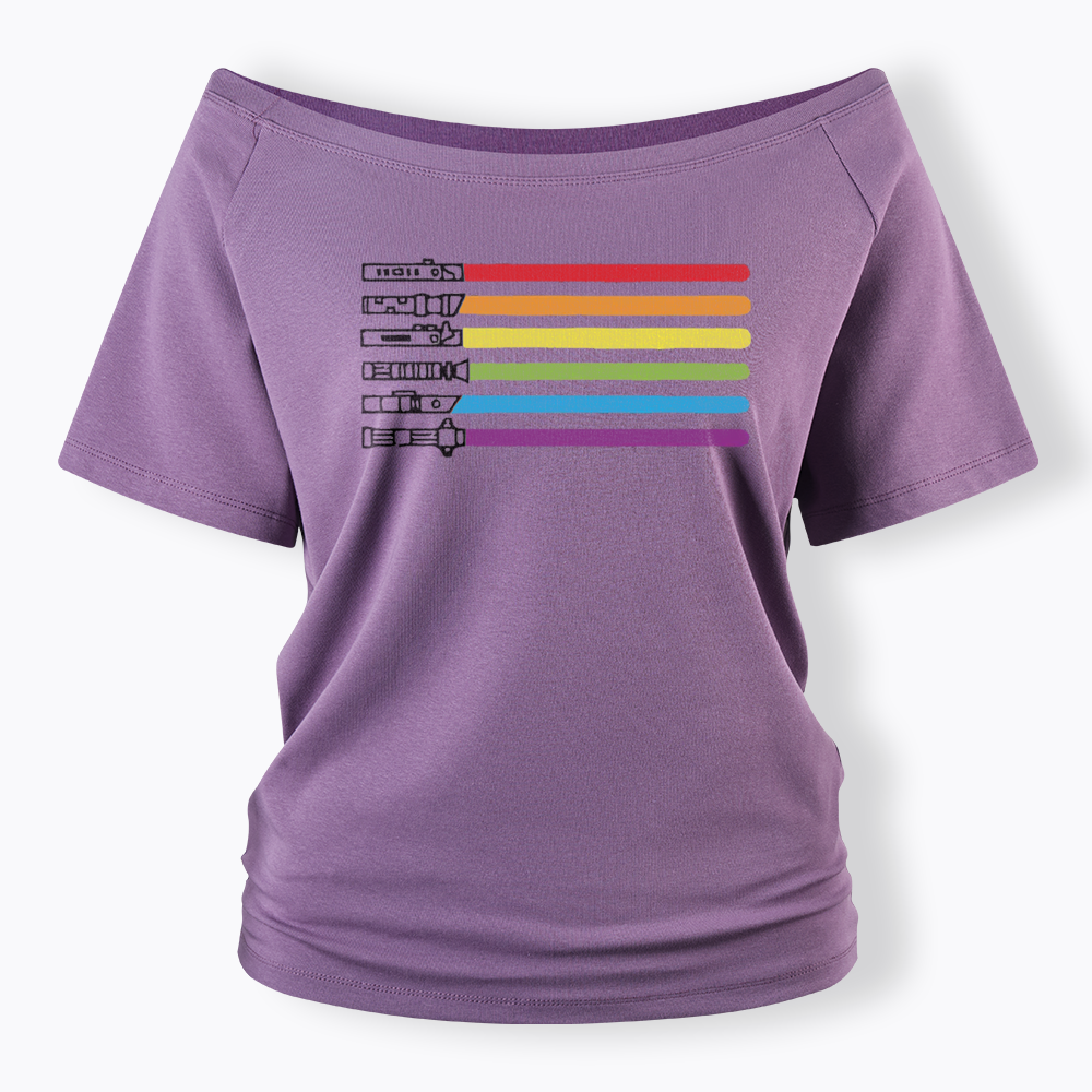 Rainbow Lightsaber Off Shoulder T-shirt
