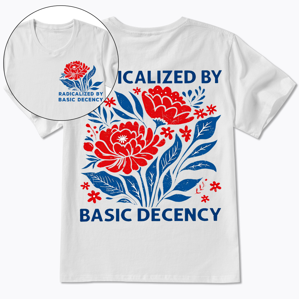 Radicalized by Basic Decency, Floral Graphic V-Neck Classic T-Shirt
