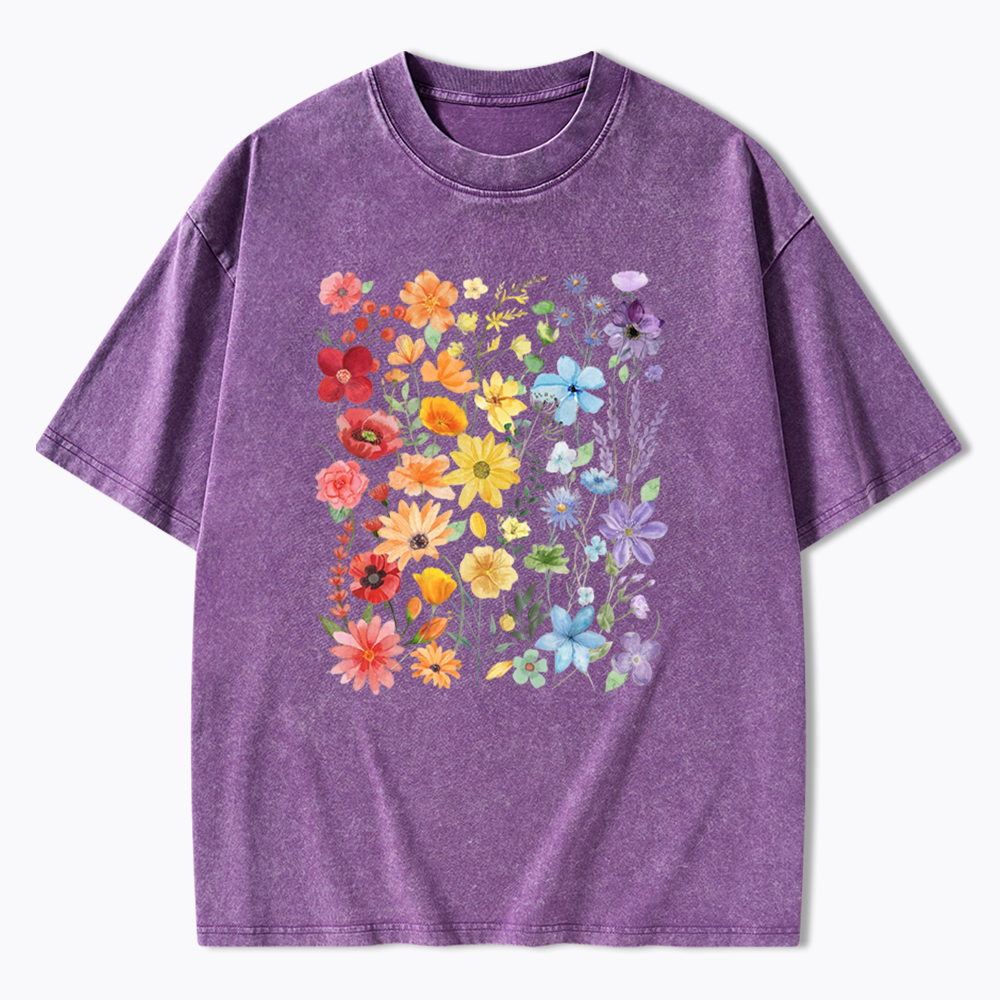 Rainbow Flowers Washed T-Shirt