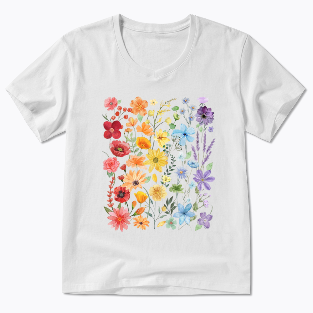 Rainbow Flowers V-Neck Classic T-Shirt