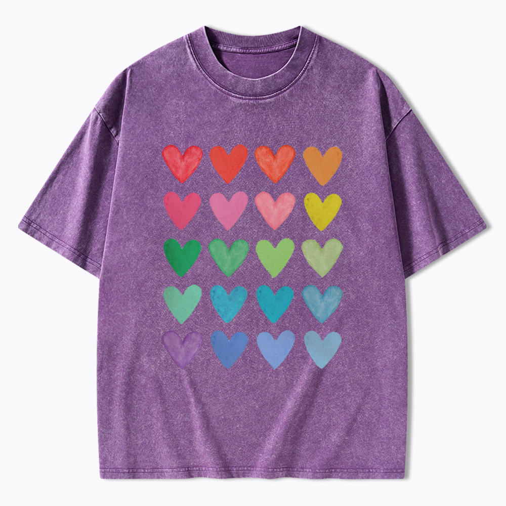 Rainbow Hearts Washed T-Shirt
