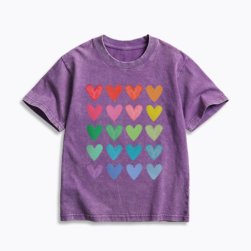 Rainbow Hearts Kids Washed T-Shirt