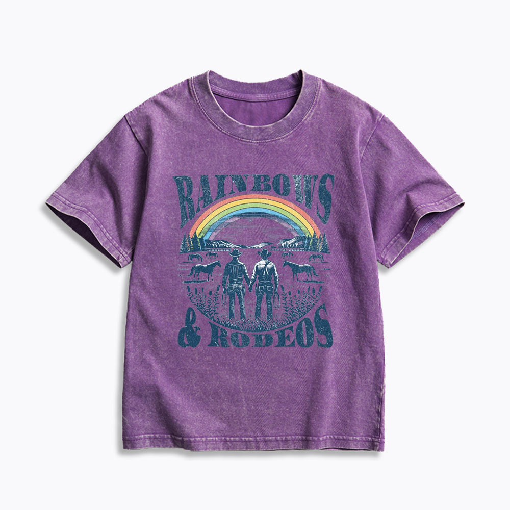 Rainbows Rodeo Kids Washed T-Shirt 