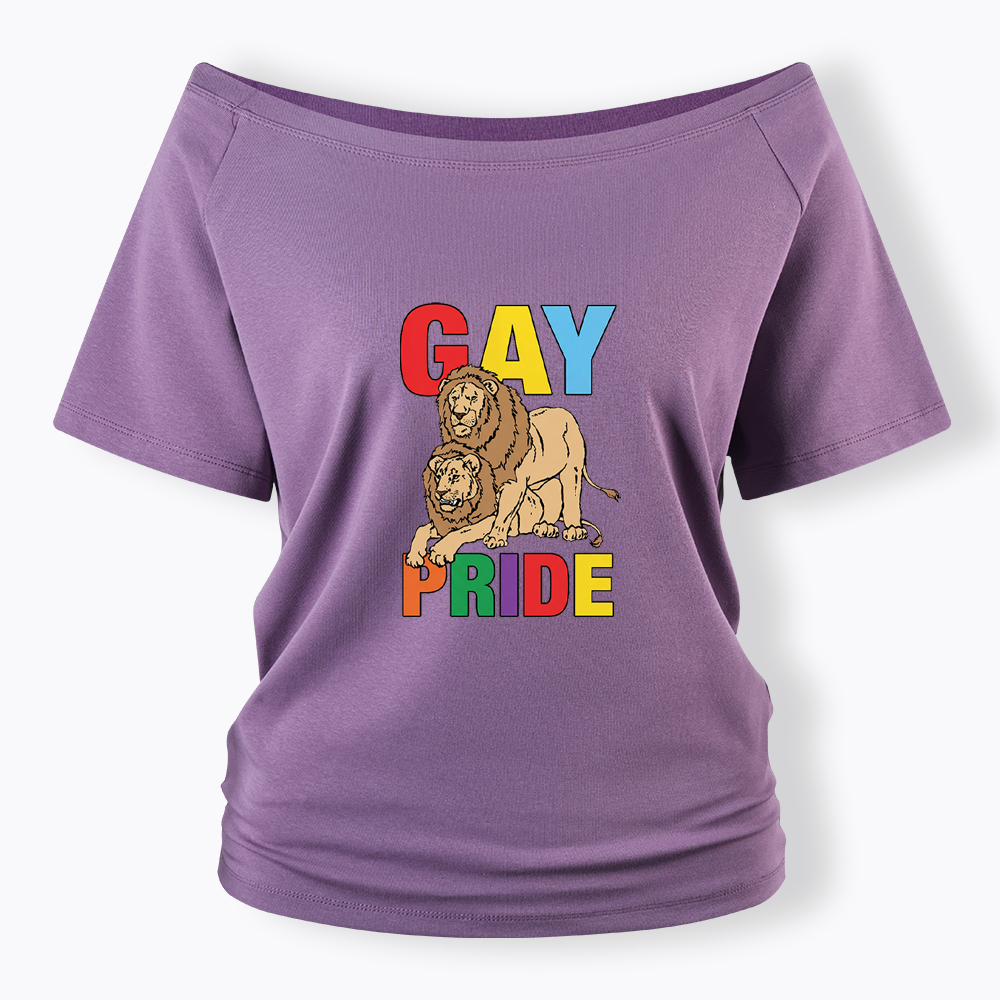 Funny Gay Pride Lion  Off Shoulder T-shirt
