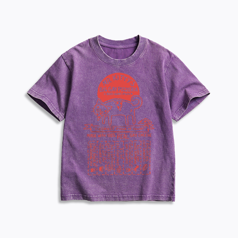 MR. KITTY’S BIG PIZZERIA Kids Washed T-Shirt