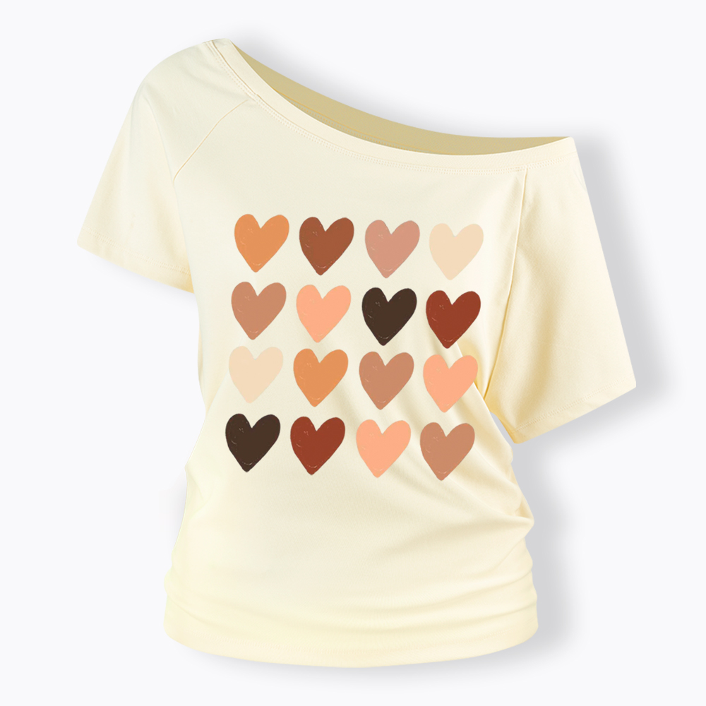 Skin Tone Hearts Racial Equality Off Shoulder T-shirt