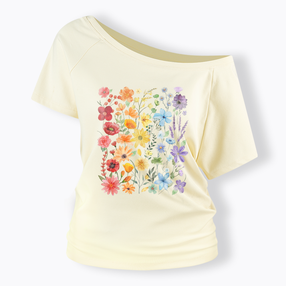 Rainbow Flowers Off Shoulder T-shirt