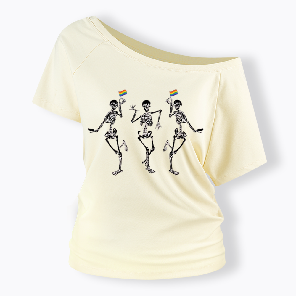 pride dancing skeleton Off Shoulder T-shirt