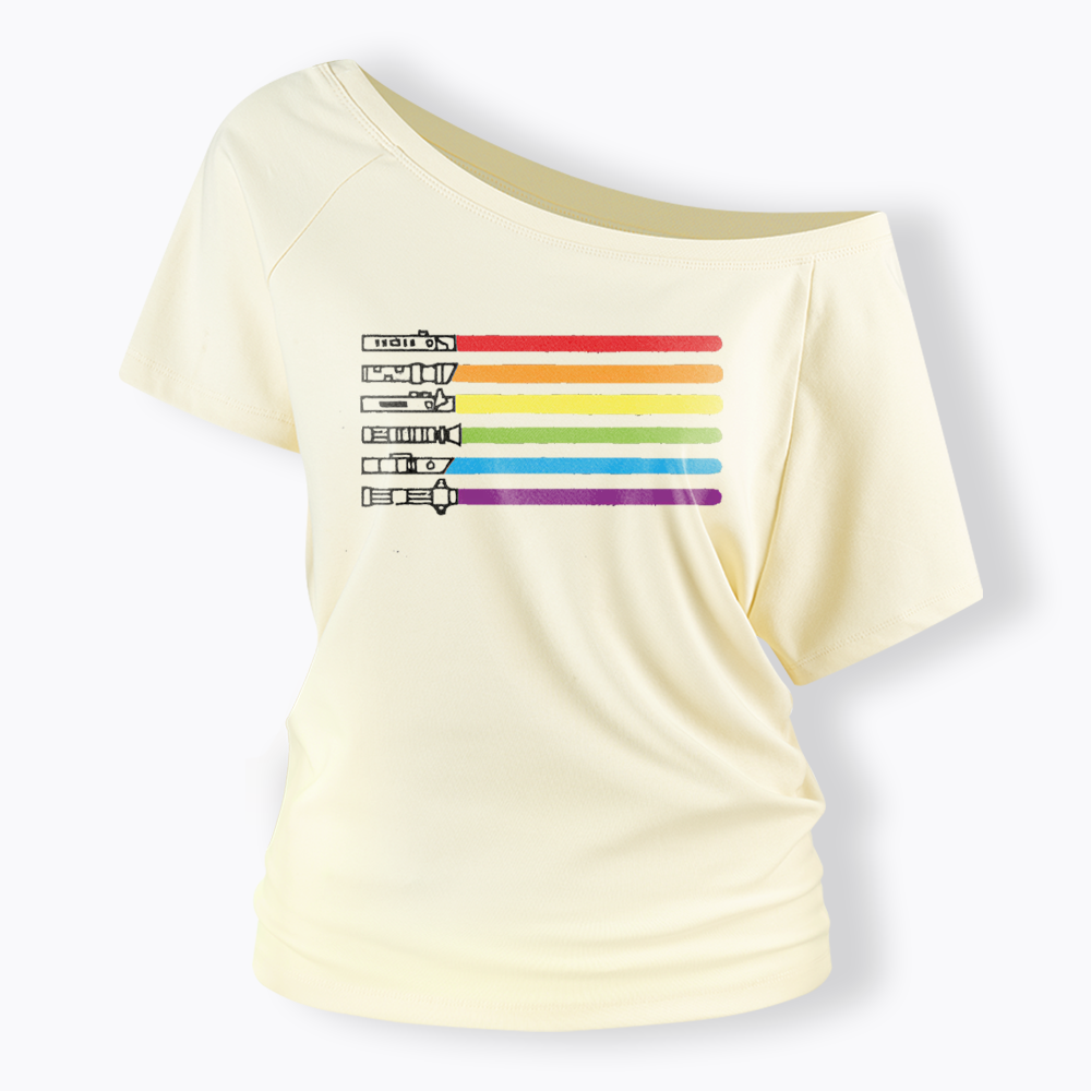 Rainbow Lightsaber Off Shoulder T-shirt